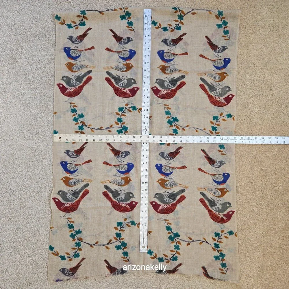 NWOT Painted Stylized Bird Scarf Shawl--Possibly Cashmere *READ*